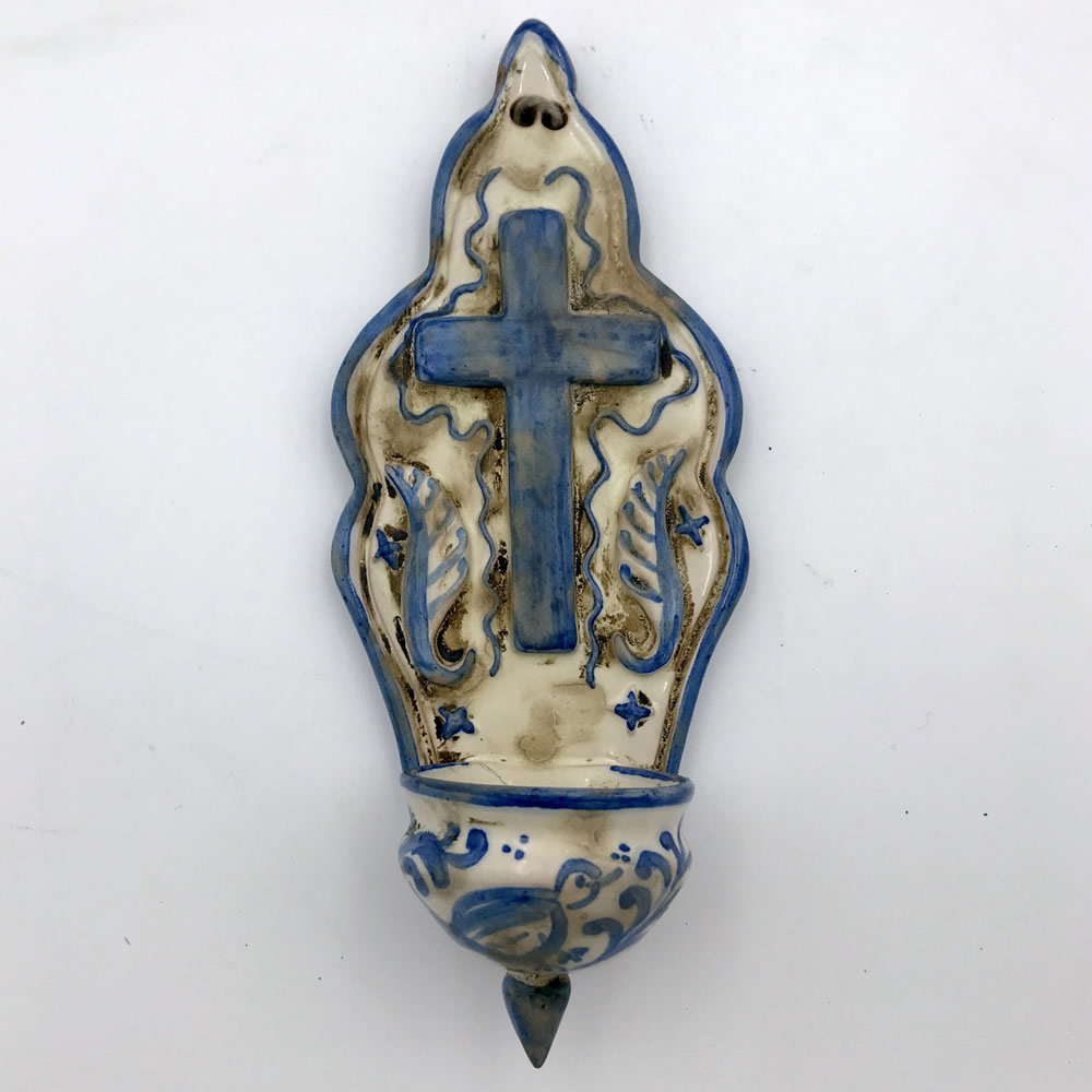 Reproducción benditera de Muel grande azul, Jesucristo con hojas